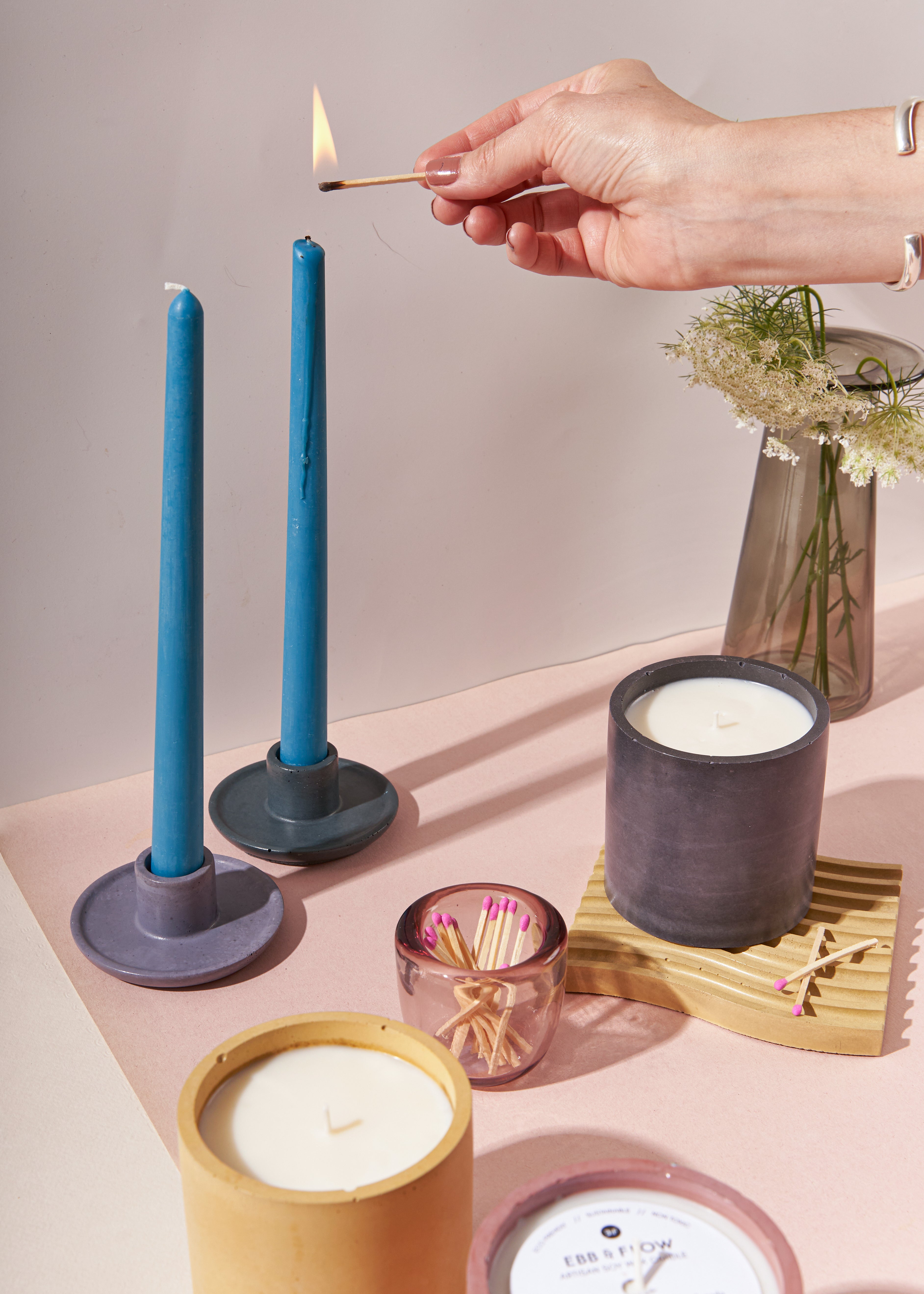 Mesa Concrete Candlestick Holder - Denim Blue