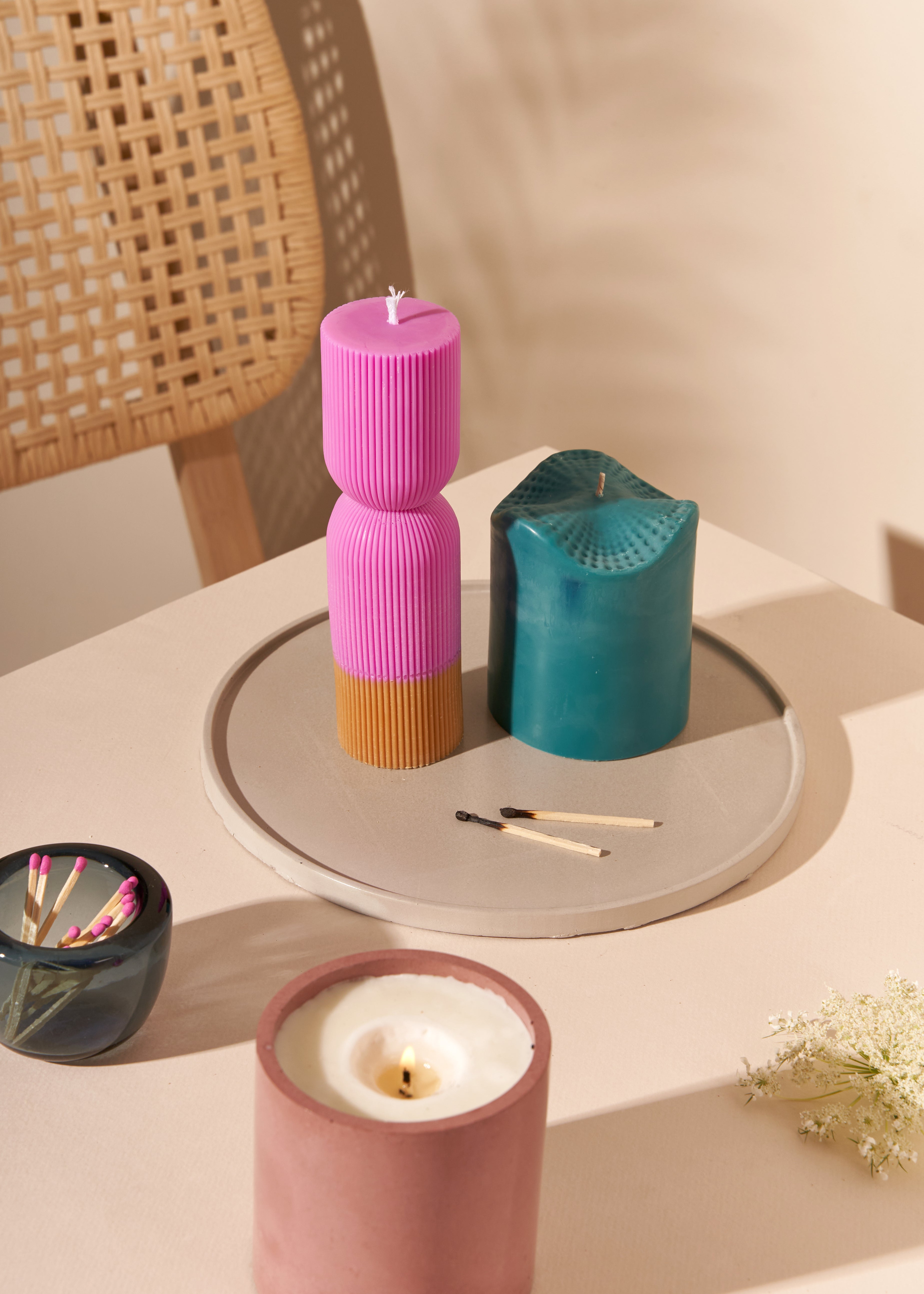 Colour Block Pillar Candle - Fuchsia/Mustard