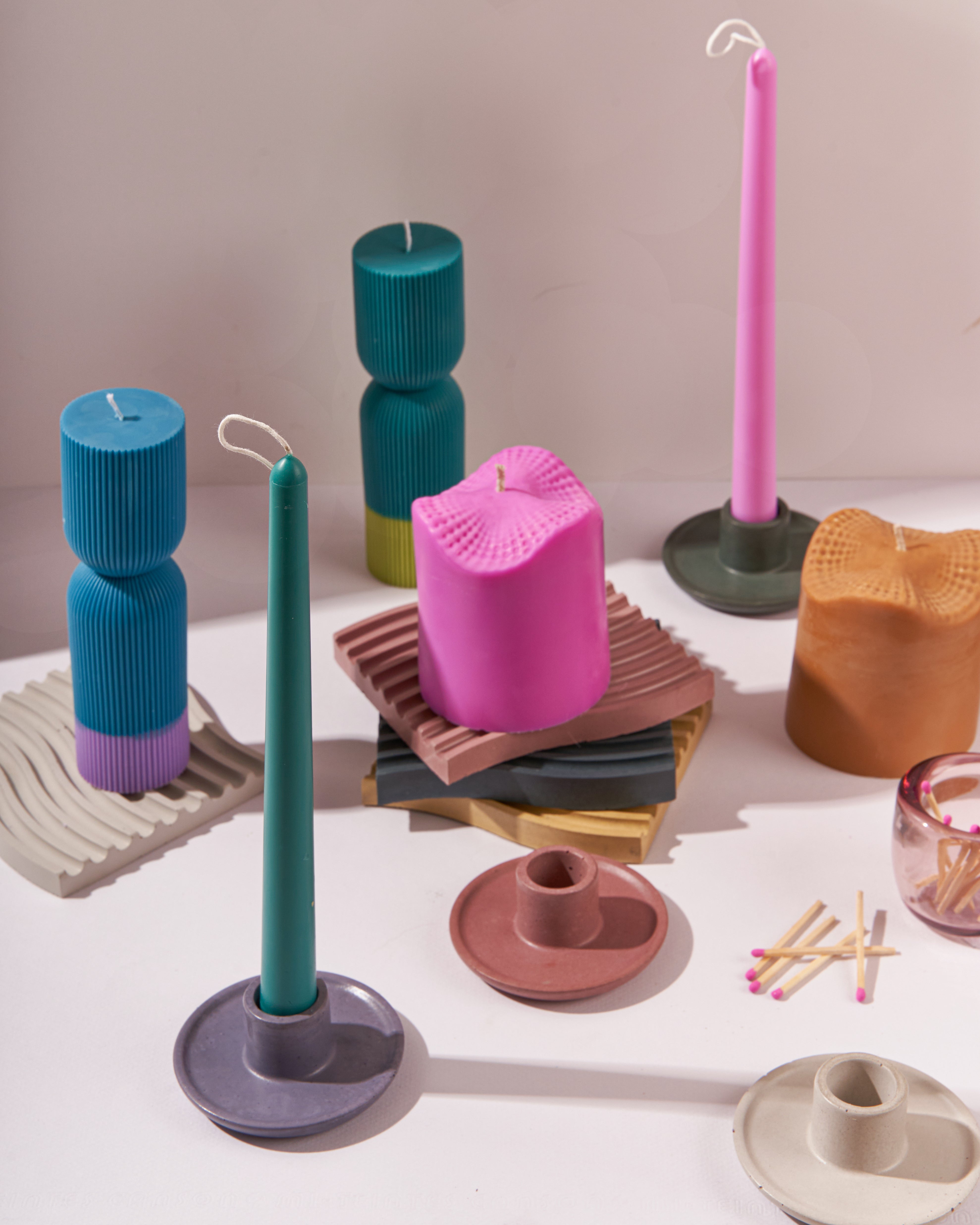 Colour Block Pillar Candle - Green/Lime