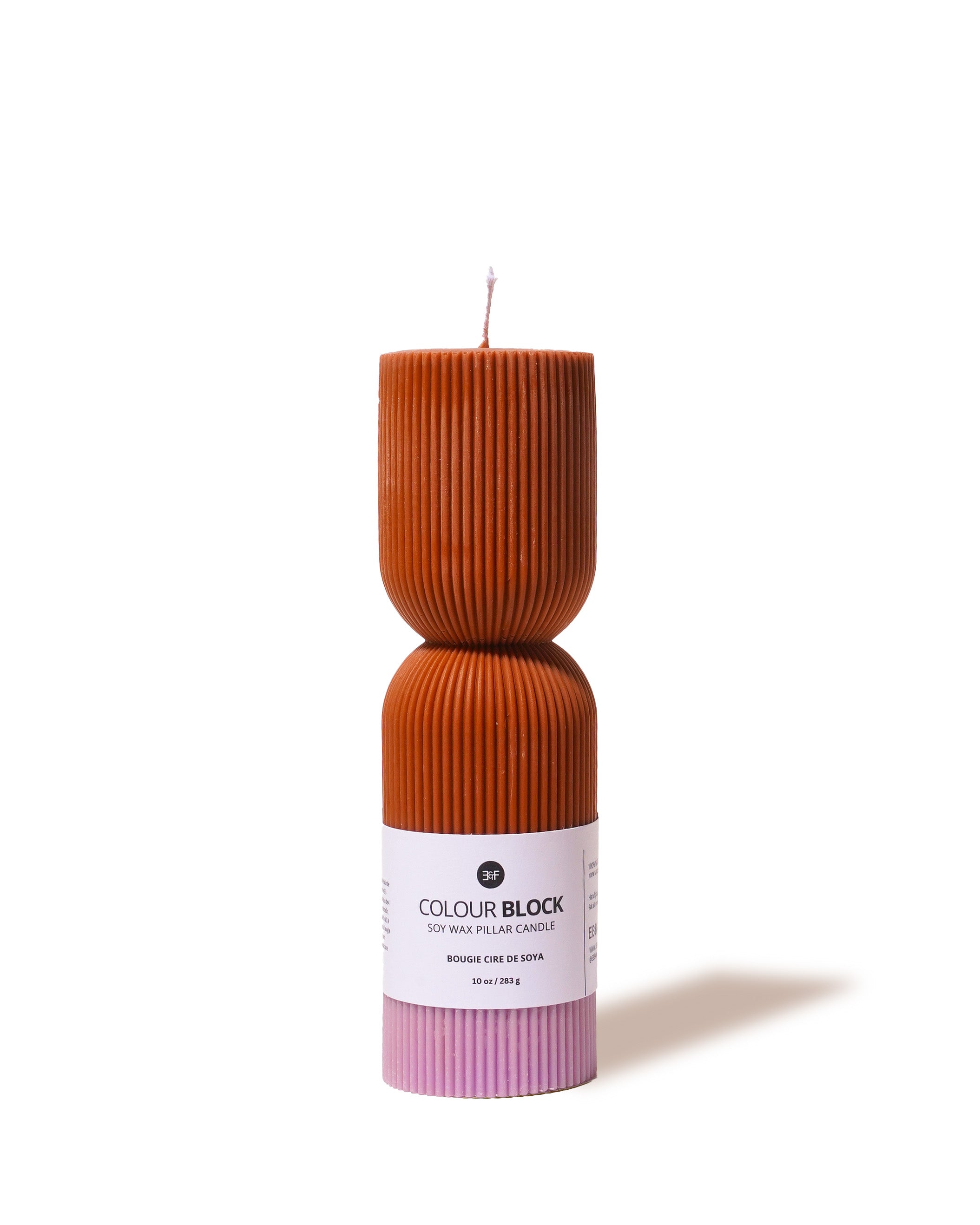 Colour Block Pillar Candle - Burnt Orange / Violet