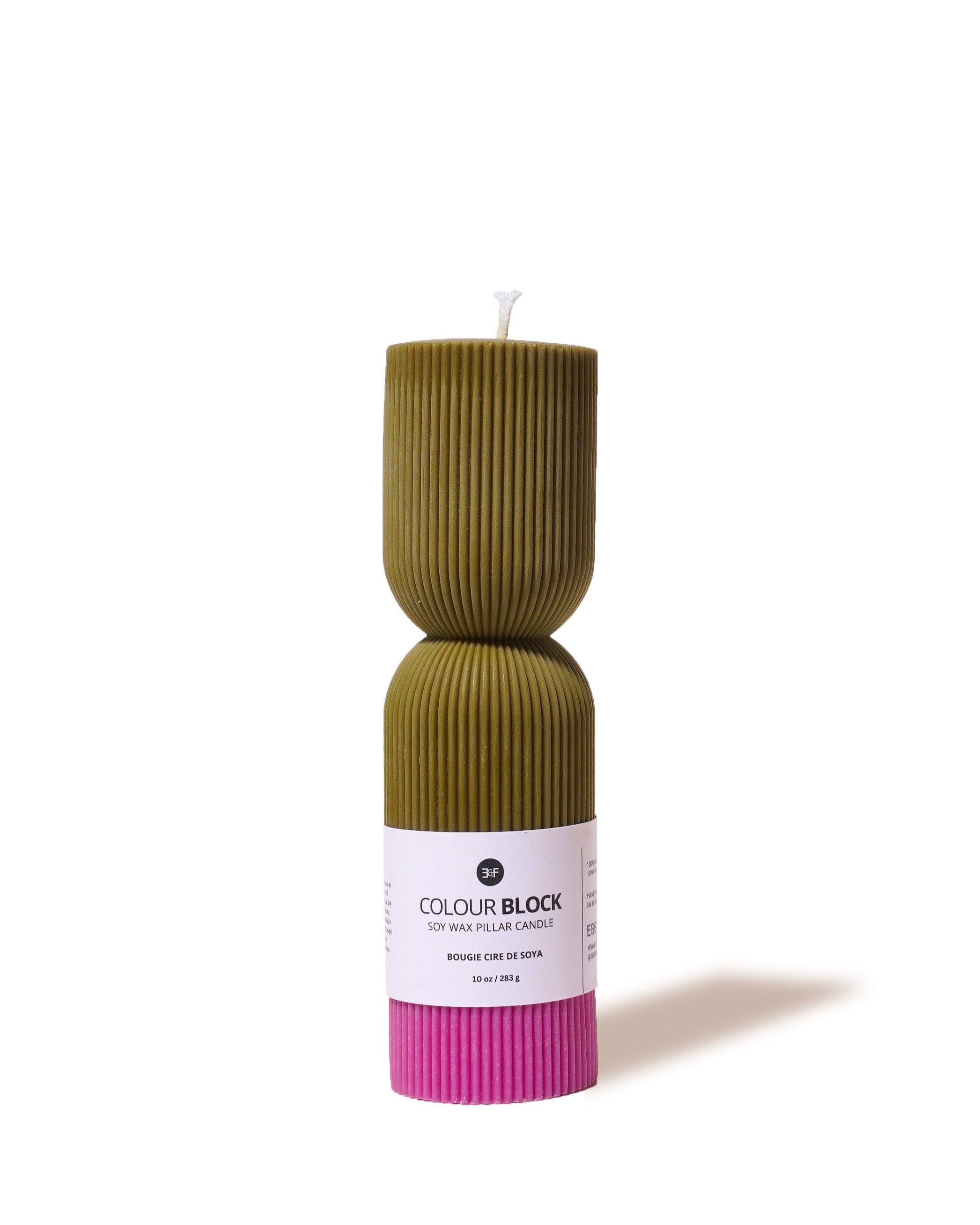 Colour Block Pillar Candle - Pine/ Orchid