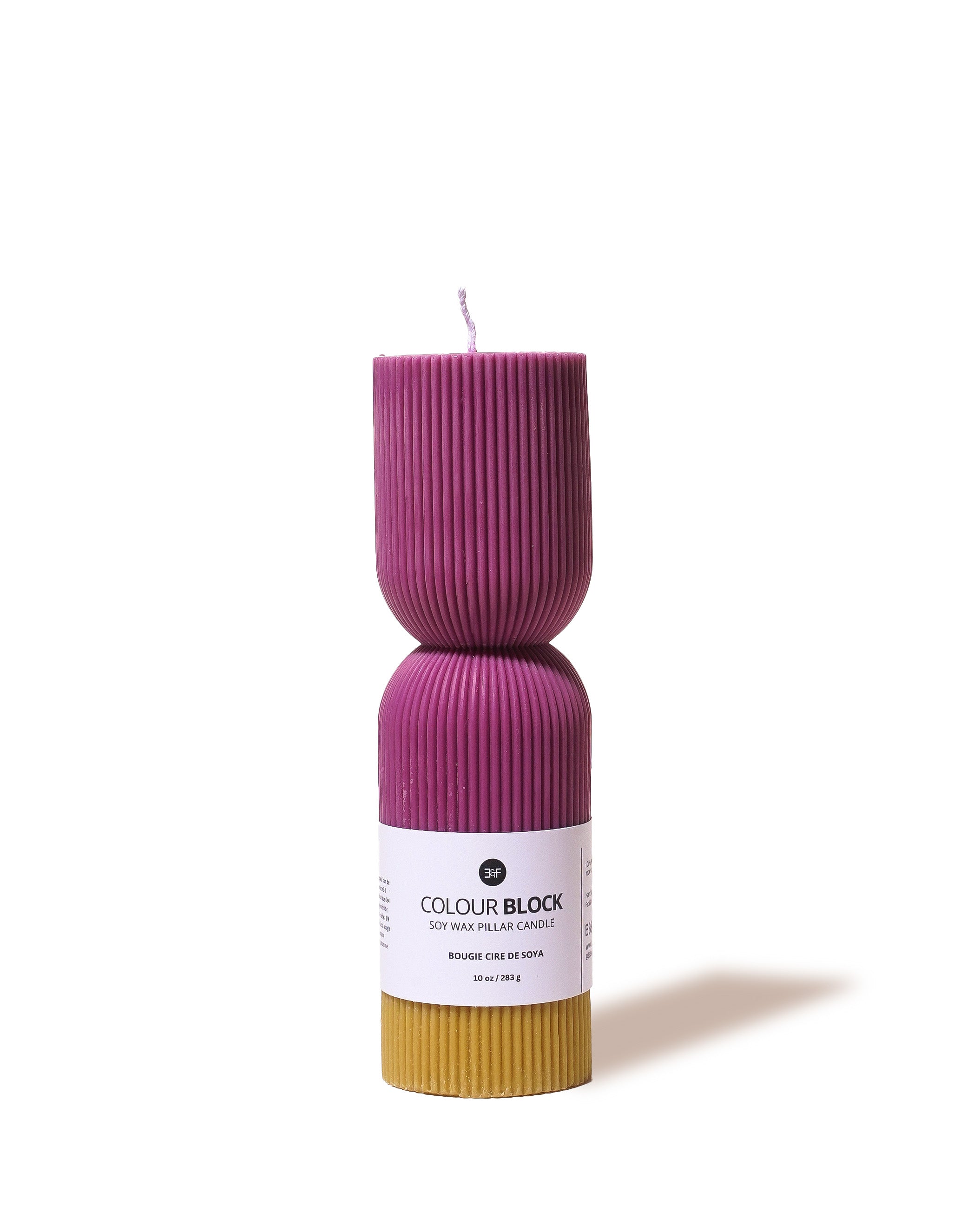 Colour Block Pillar Candle - Mulberry / Gold