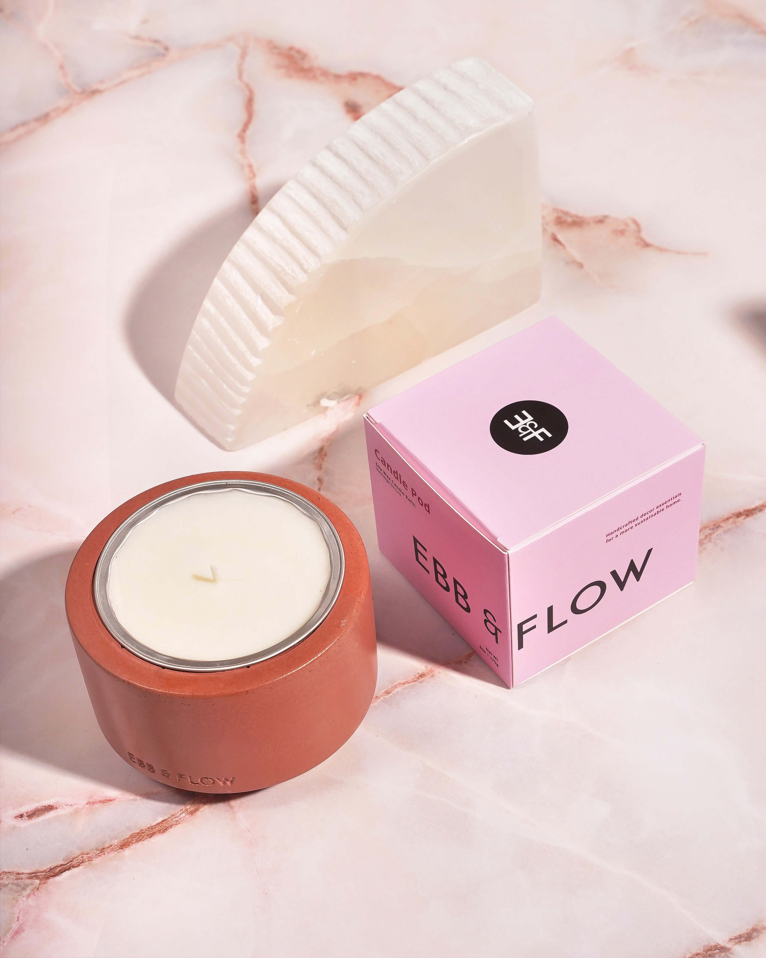 Refillable Concrete Candle - Wild Rose & Peony Flower