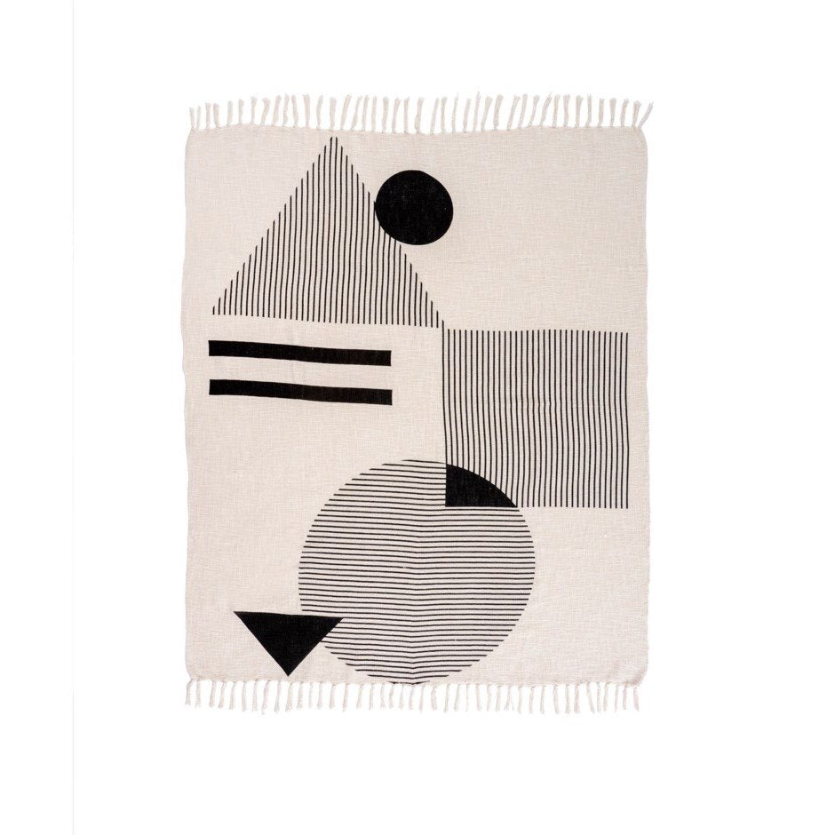 Dark Gray Geo Block Print Woven Throw - Shapes