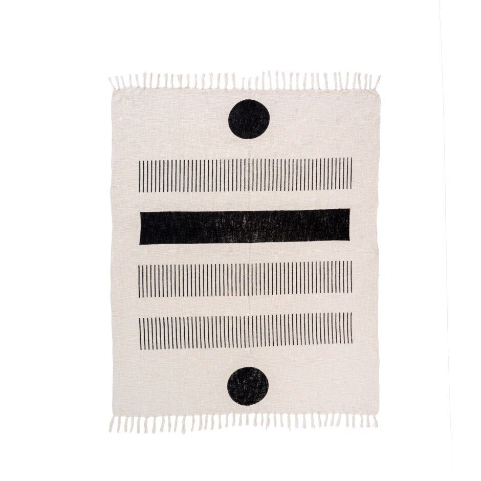 Light Gray Geo Block Print Woven Throw - Stripes