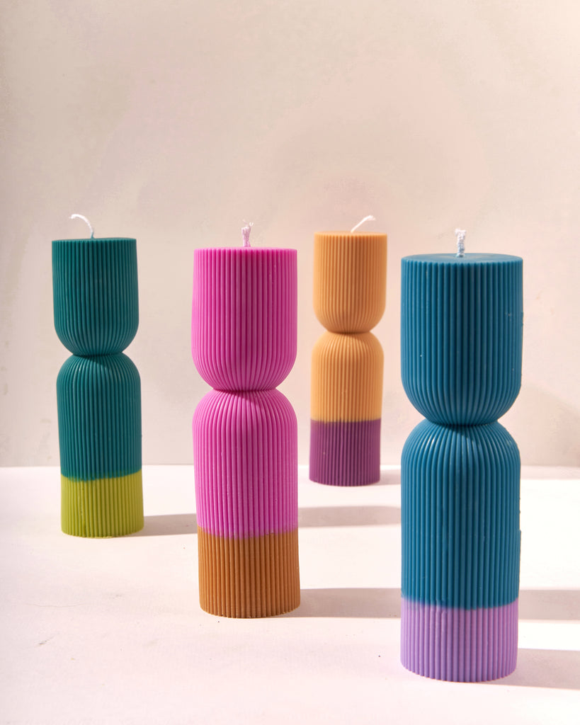 Colour Block Pillar Candle - Blue/Violet