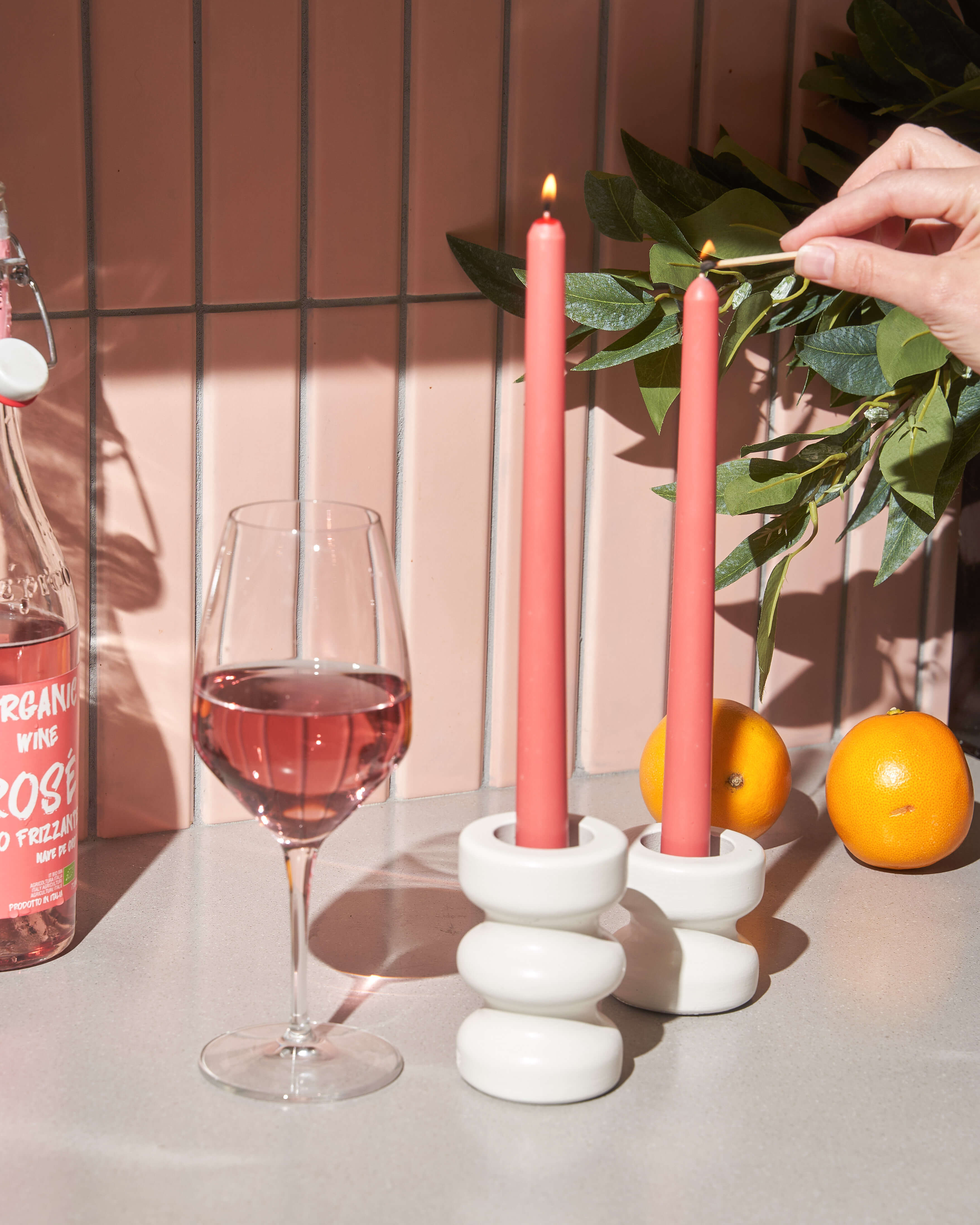 Aurora Duel Candle Holder, Small  - Cream