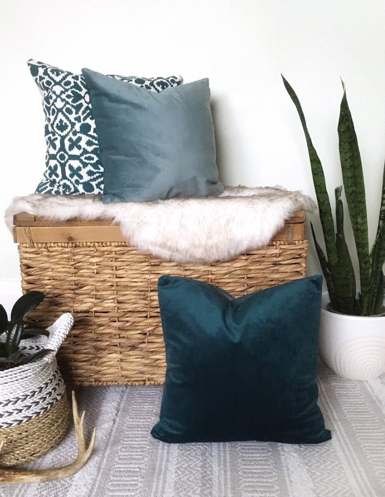 Rosy Brown Velvet Luxe Reversible Accent Pillow - Teal/Dusty Blue